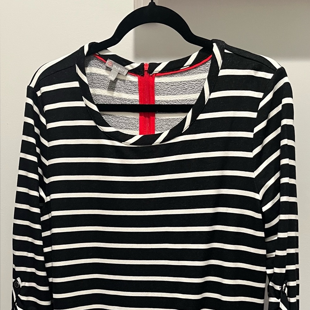 Talbots Striped Black and White Long Sleeve Dress